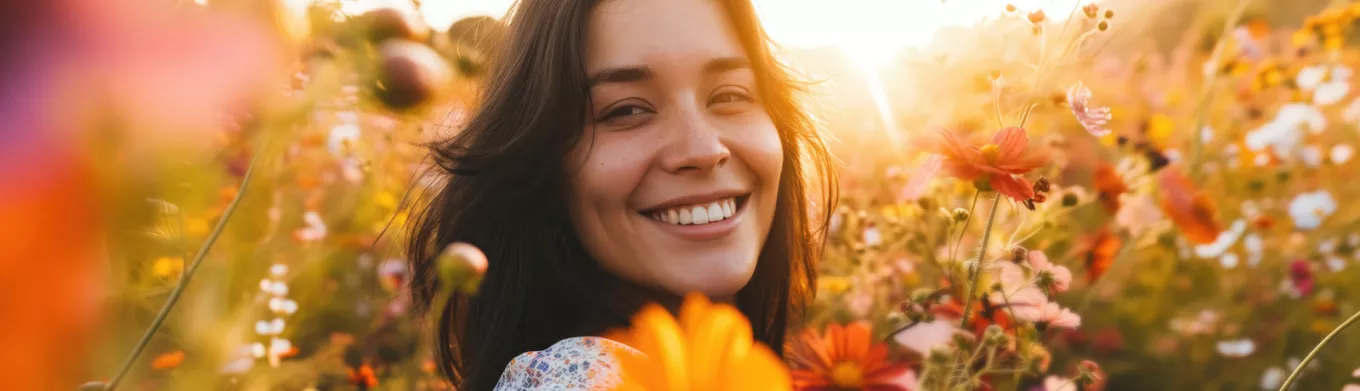 Woman in a field full of tall flowers 