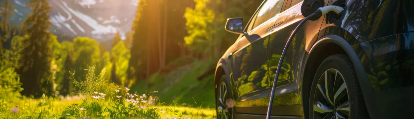 electric car surrounded by greenery 