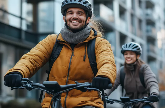 man and woman on bikes 