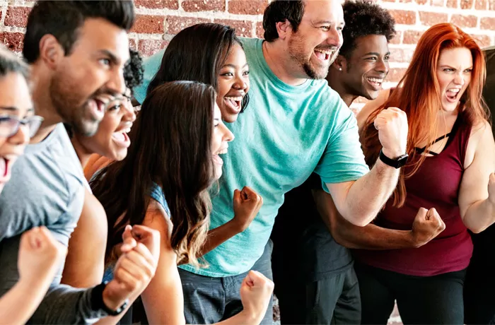 Group pf people looking strong and happy 