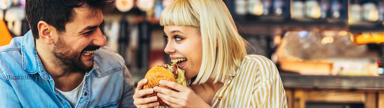 woman eating a burger
