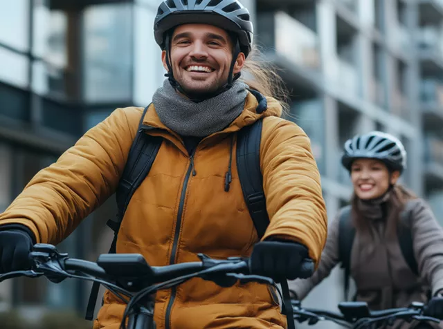 man and woman cycling