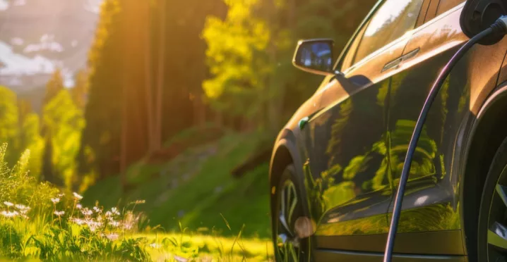 electric car surrounded by greenery