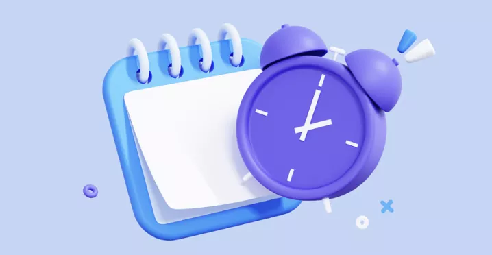 Graphic of a clock and a calendar