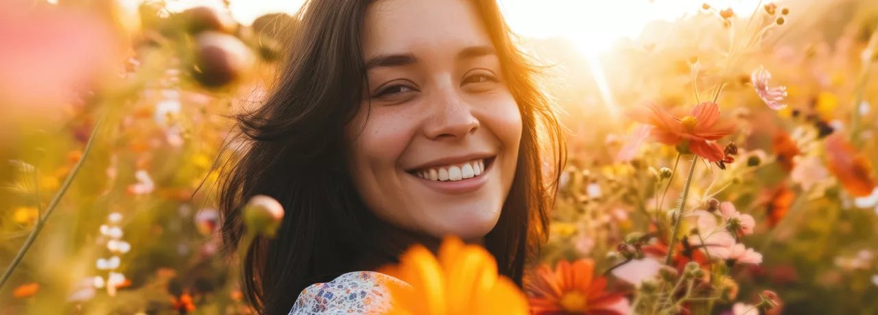 Woman in a field full of tall flowers