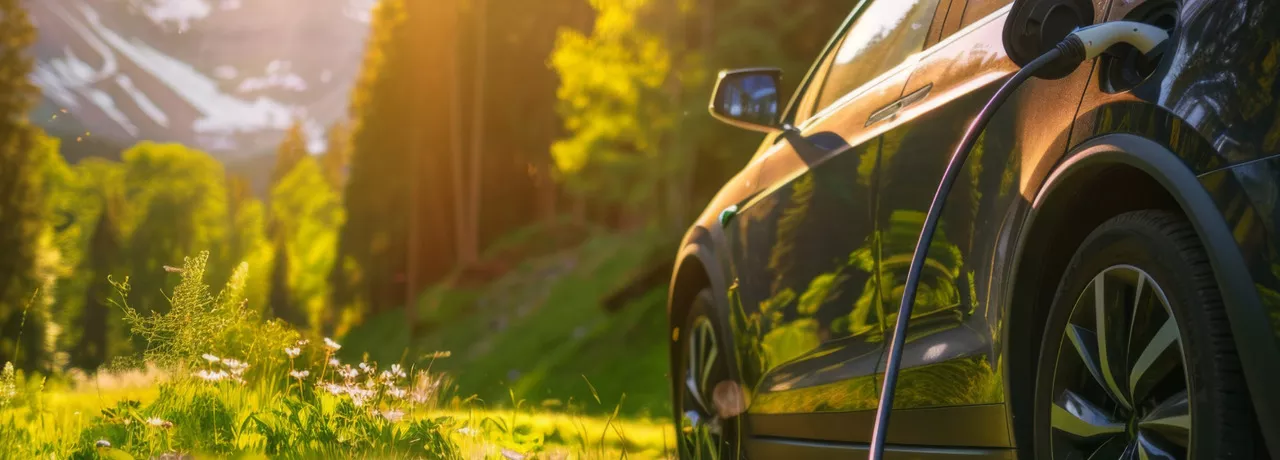 electric car surrounded by greenery