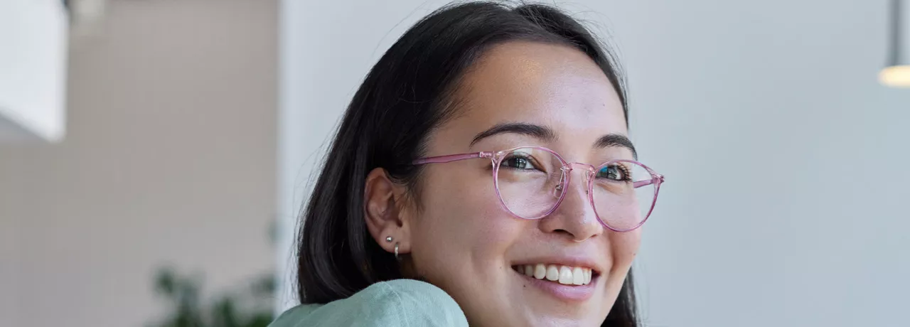 woman sitting at her desk