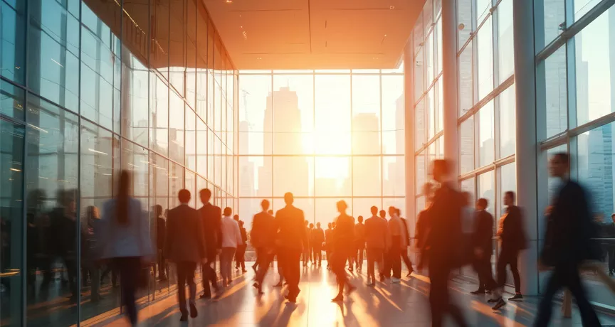 image of busy city office with blurry background