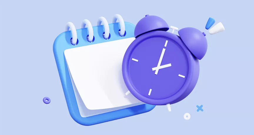 Graphic of a clock and a calendar