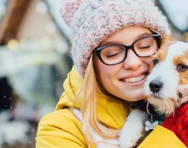 Lady and dog at Christmas