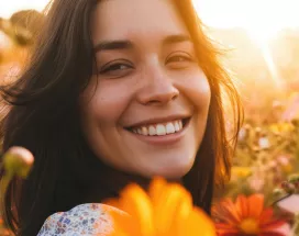 Woman in a field full of tall flowers