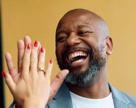 People in the office giving a high-five