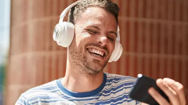 happy man listening to music