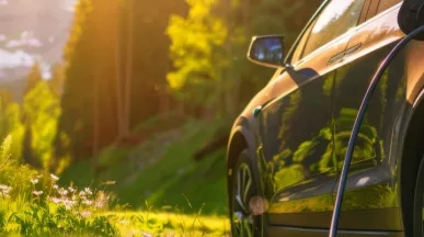electric car surrounded by greenery
