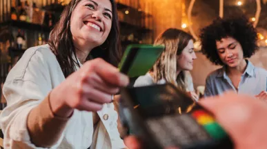 paying for a meal with a card