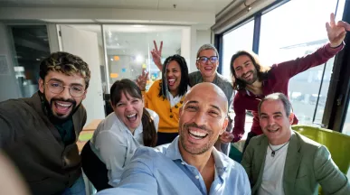 Group of people at work takin g a selfie