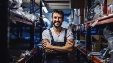 Man smiling in warehouse