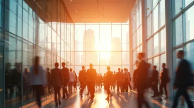 image of busy city office with blurry background