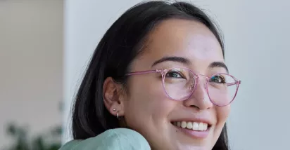 woman sitting at her desk