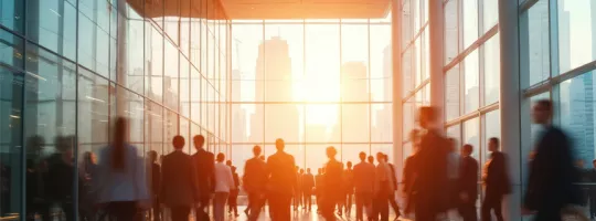 image of busy city office with blurry background